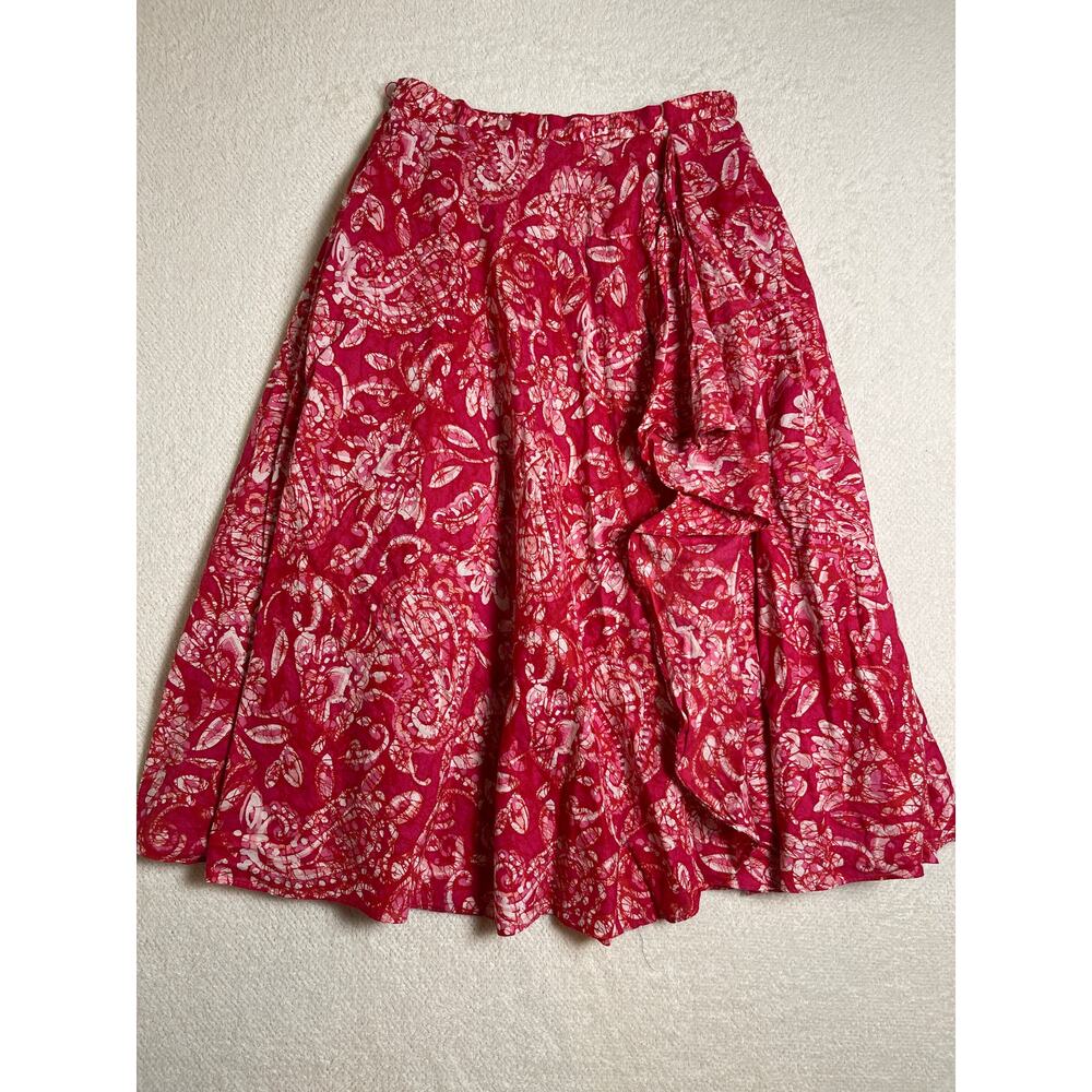 Coldwater Creek Women's Wrap Ruffle Chic Preppy Whimsical Midi Skirt Red Pink S